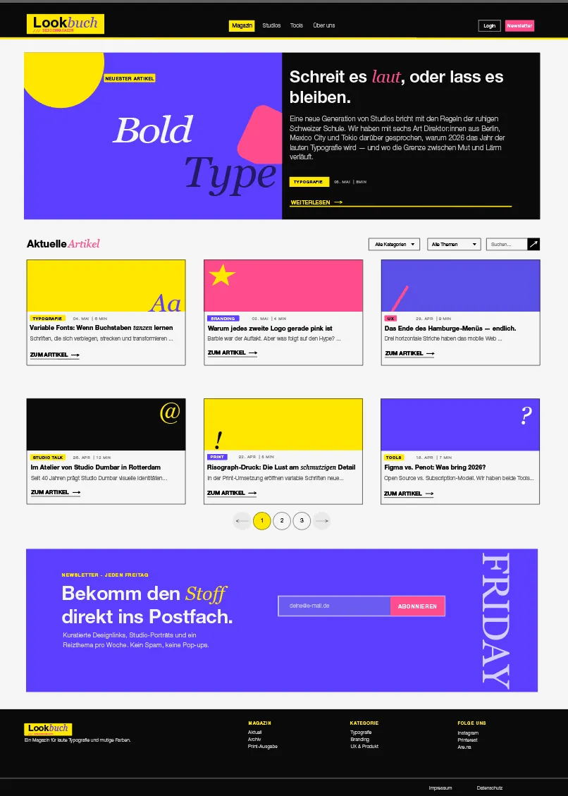 Lookbuch Designmagazin Desktop-Ansicht