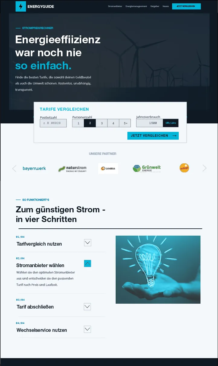 EnergyGuide Landingpage Desktop-Ansicht