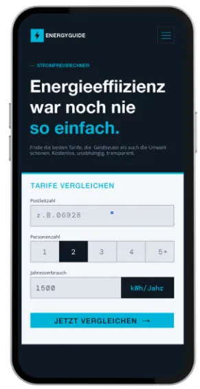 EnergyGuide Landingpage Mobile-Ansicht