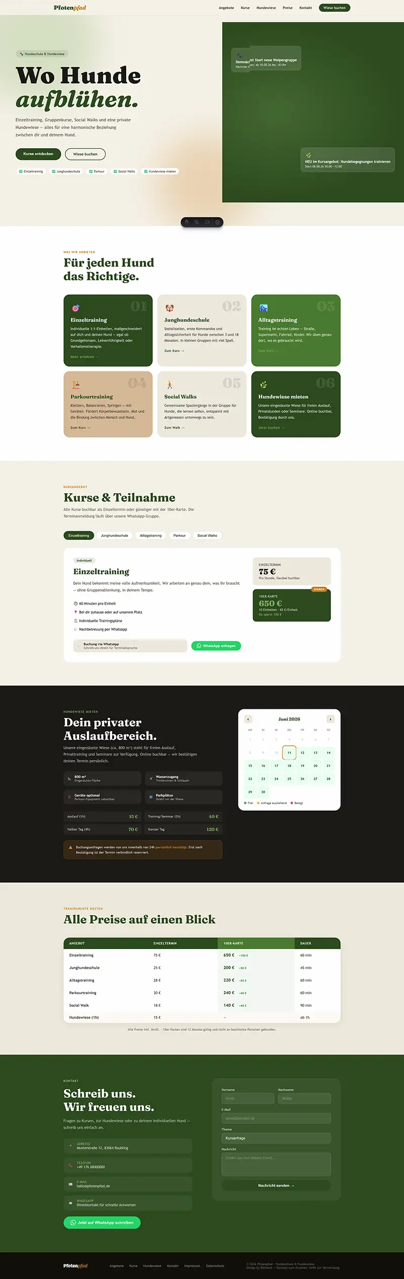 Webdesign-Konzept Pfotenpfad Hundeschule und Hundewiese München Rosenheim