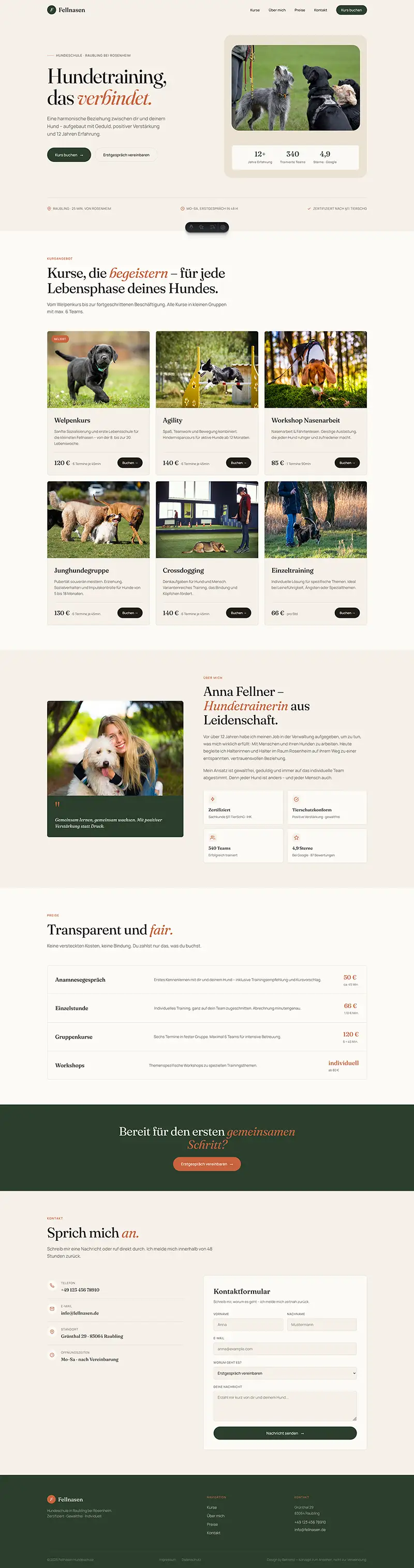 Webdesign-Konzept Fellnasen Hundeschule Rosenheim mit Online-Kursbuchung